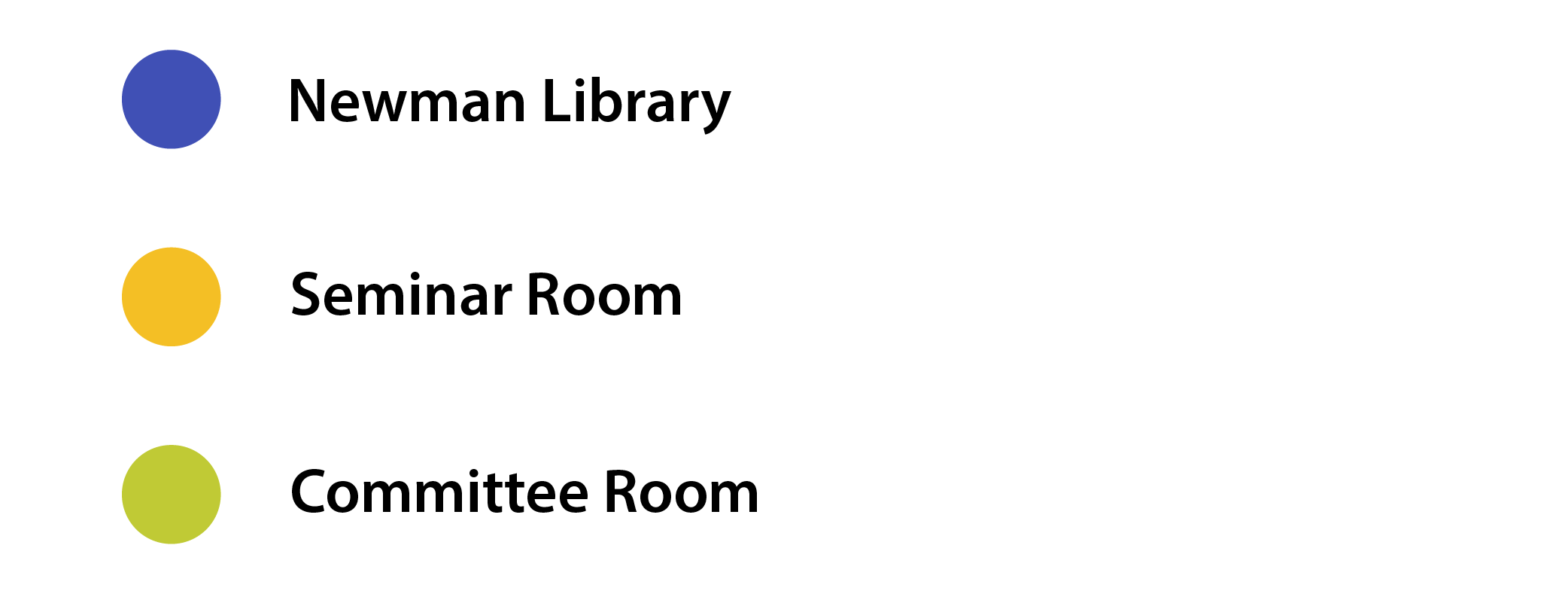 Biomedical Campus calendar key Calendar key: blue for the Newman Library, yellow for the Seminar Room, green for the Committee Room.